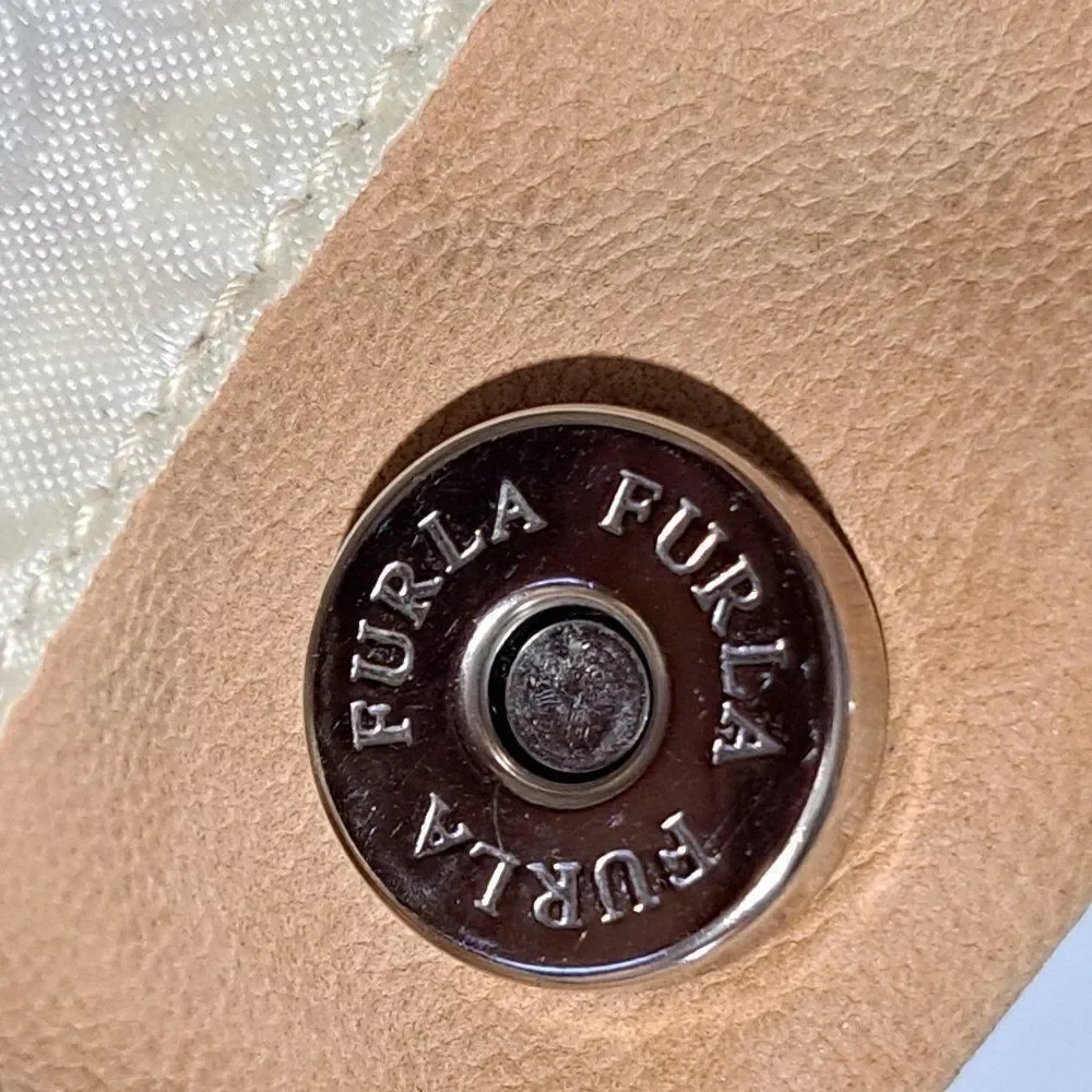 Furla Women's Tan Suede White Leather Trim Drawstring  Shoulder Purse Bag